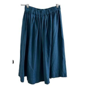 EUC NotPerfectLinen NPL 1950s City Skirt Midi Blue Linen Skirt Sz S/M Indigo